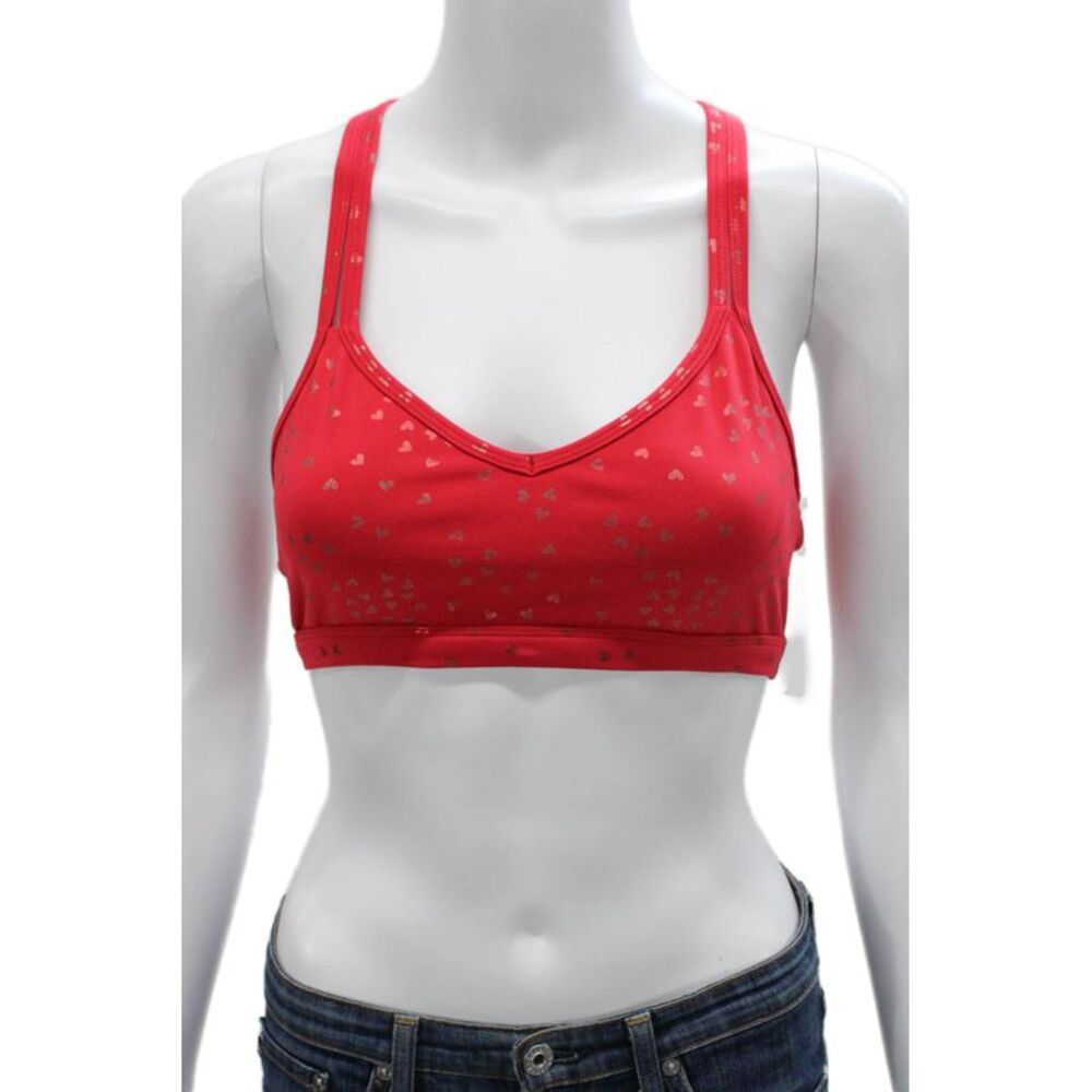 Beyond Yoga Womens Strappy Back Metallic Heart Sports Bra Red Size Small